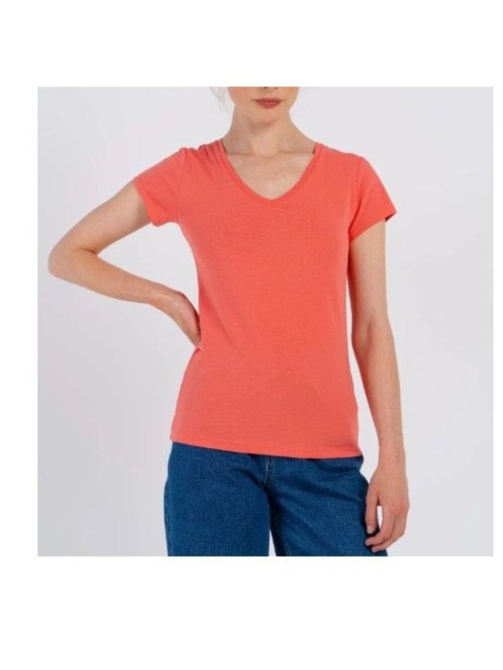 Kettlewell Everyday Cotton V-Neck T-Shirt in Coral Size Large